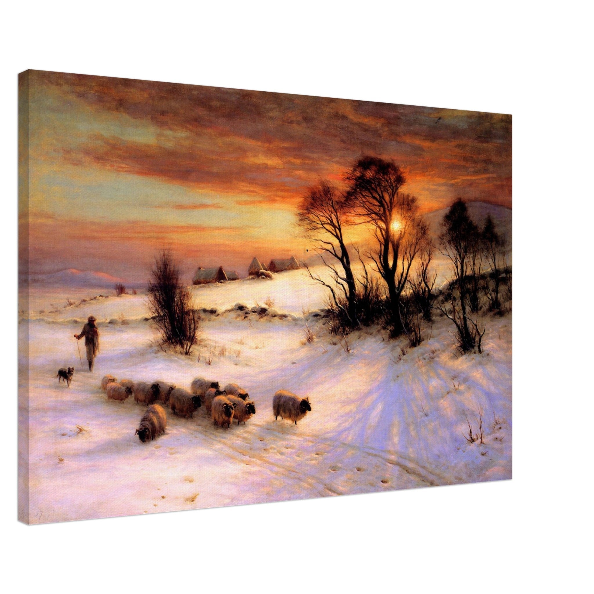 Vintage Winter Canvas Print Canvas, Herding Sheep In A Winter Landscape At Sunset, Joseph Farquharson 1903 - WallArtPrints4U