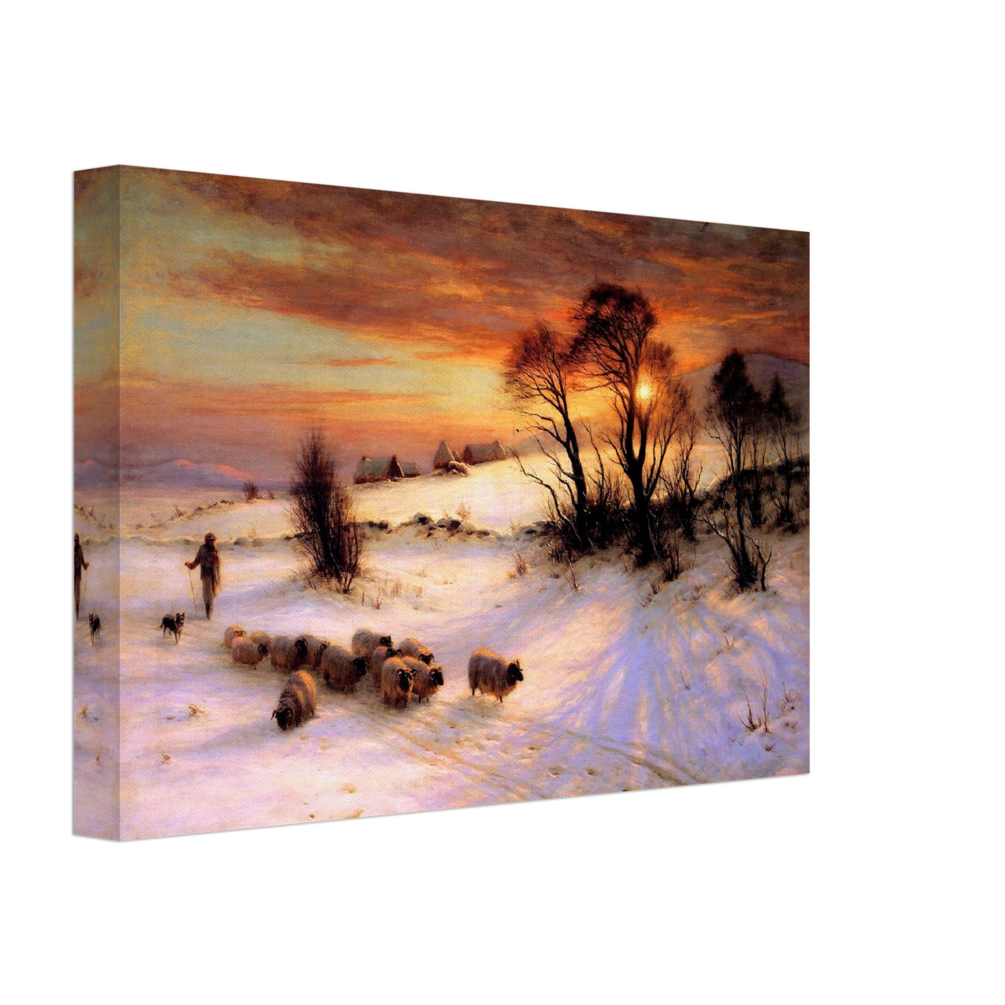 Vintage Winter Canvas Print Canvas, Herding Sheep In A Winter Landscape At Sunset, Joseph Farquharson 1903 - WallArtPrints4U