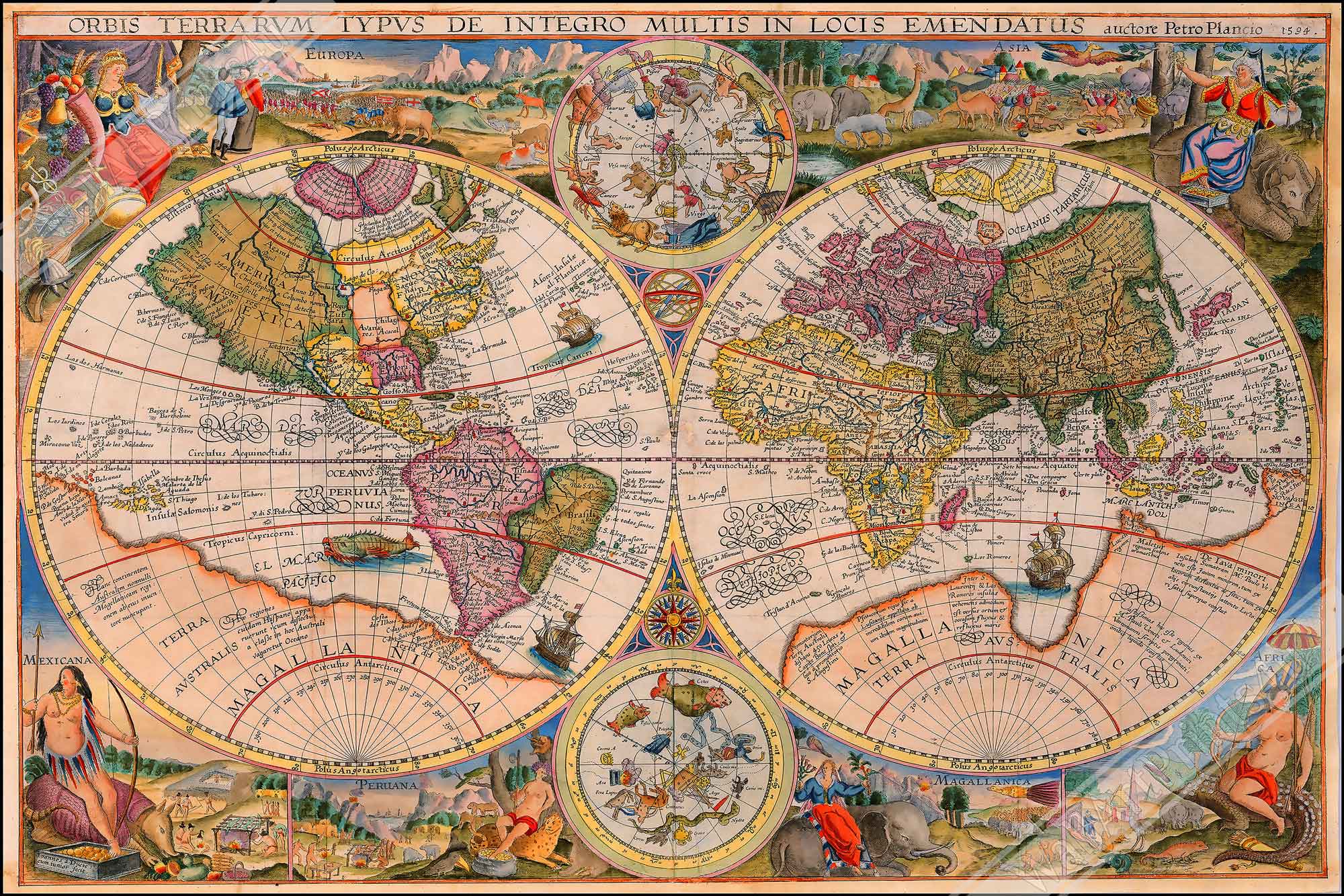 Vintage World Map Canvas, Old World Map Canvas Print From 1594, Vintage Map Wall Art - Orbis Terrarum - WallArtPrints4U