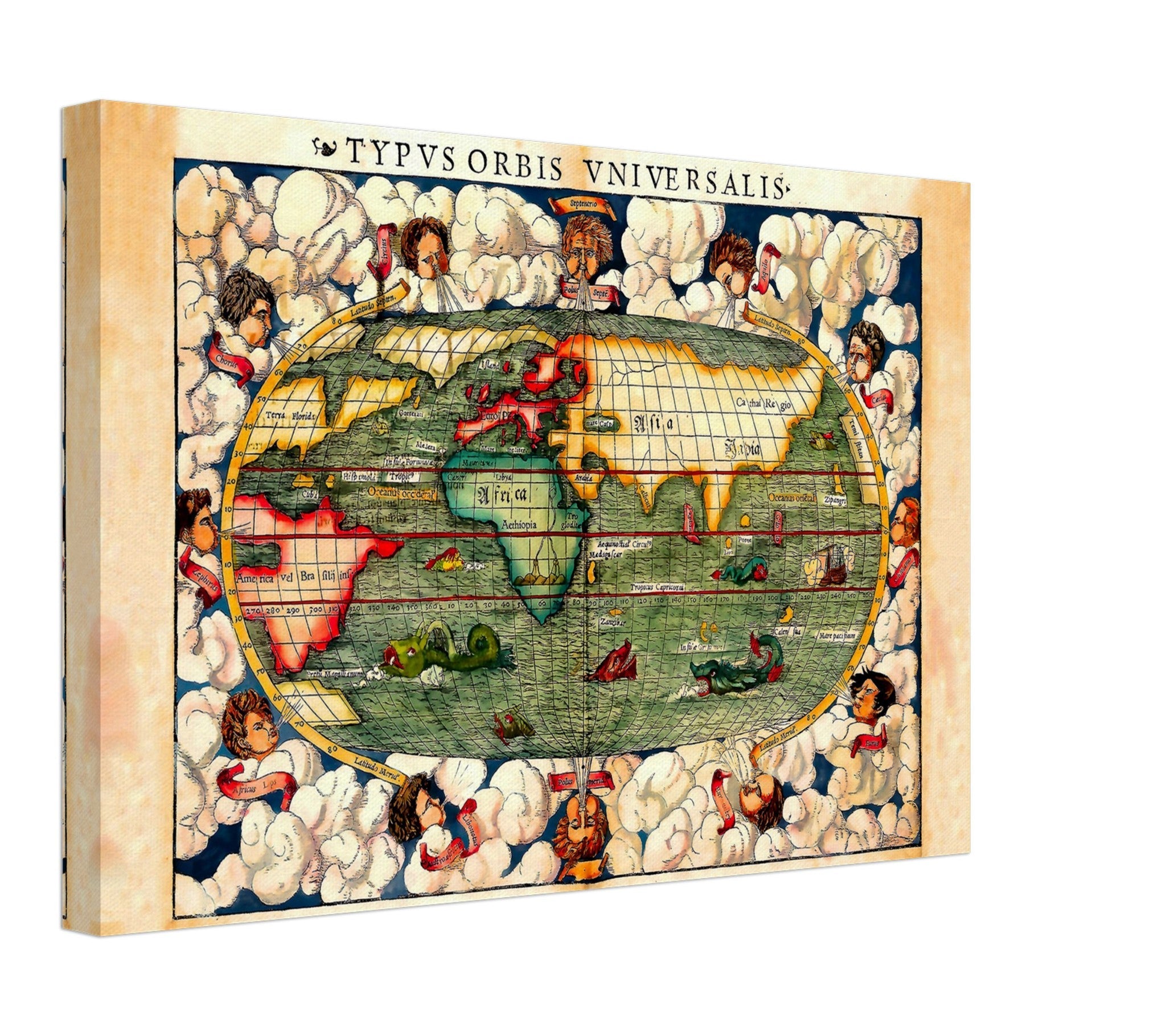 Vintage World Map Canvas, Rare World Map Canvas Print From 1550, Typus Orbis Universalis Sebastian Munster - WallArtPrints4U