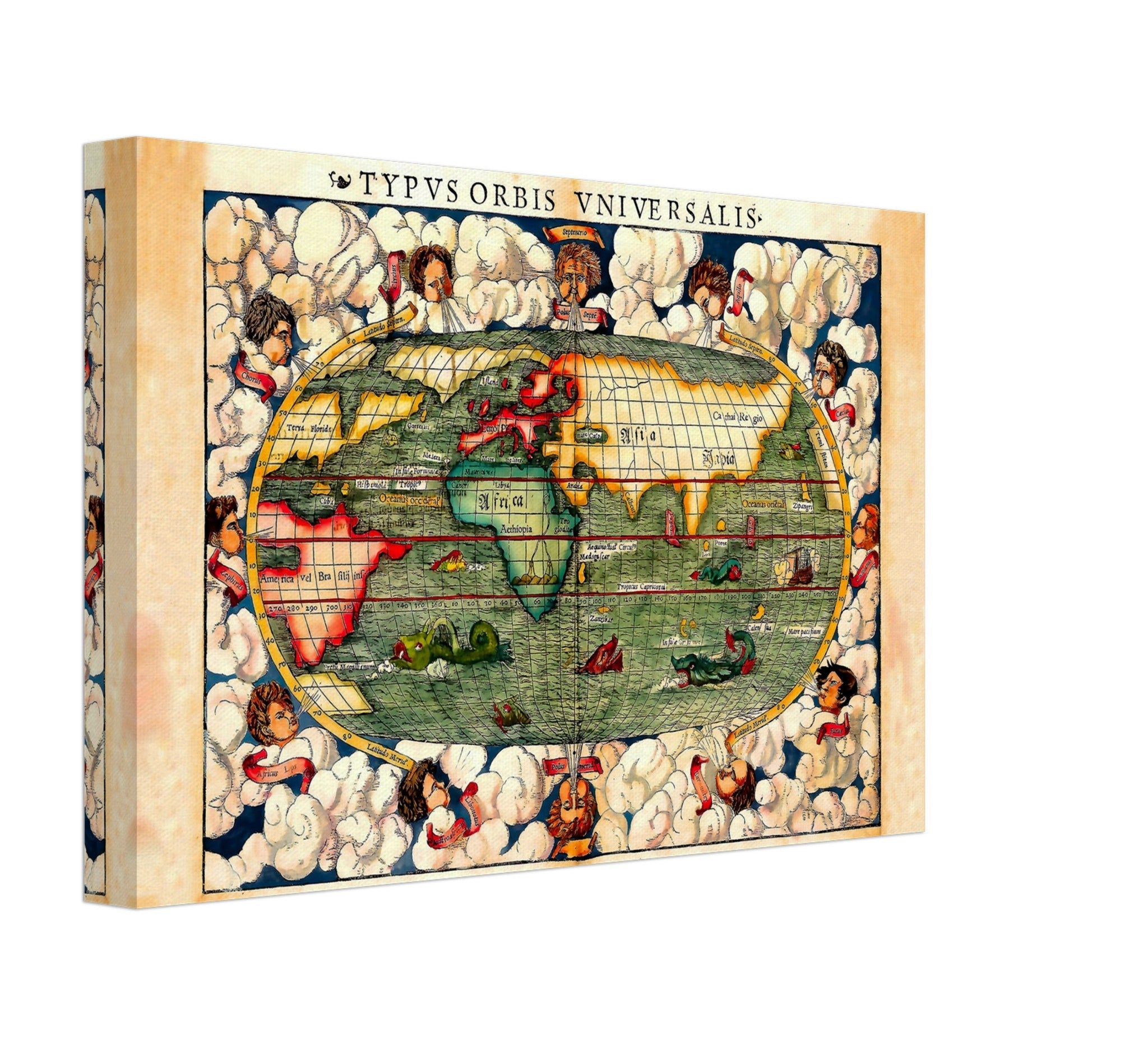 Vintage World Map Canvas, Rare World Map Canvas Print From 1550, Typus Orbis Universalis Sebastian Munster - WallArtPrints4U