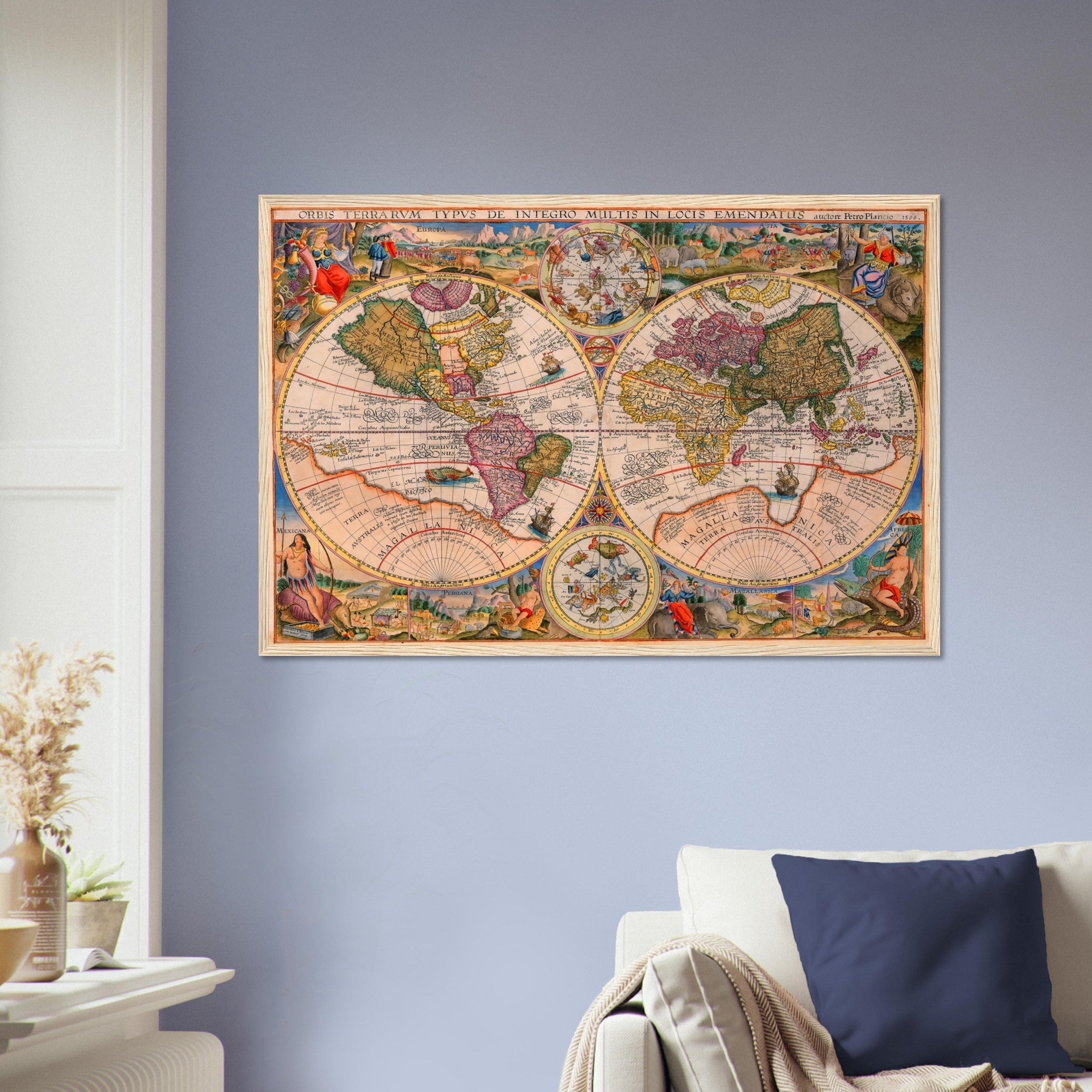 Vintage World Map Framed, Old World Map Framed Print From 1594, Vintage Map Wall Art - Orbis Terrarum - WallArtPrints4U