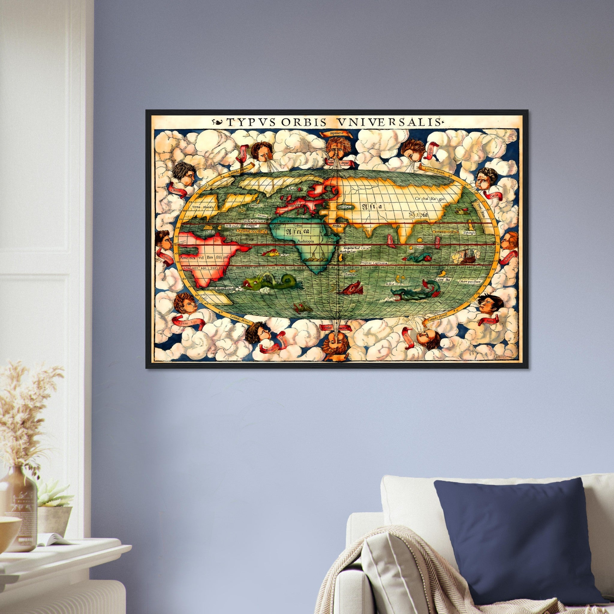 Vintage World Map Framed, Rare World Map Framed Print From 1550, Typus Orbis Universalis Sebastian Munster - WallArtPrints4U