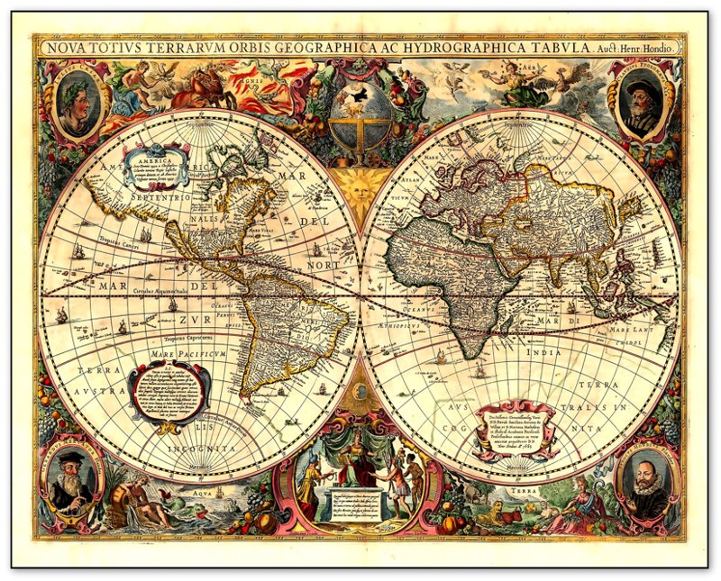 Vintage World Map Poster, Henricus Hondius, World Map Print 1663, Old Map Art, Terrarum Orbis Geographica - WallArtPrints4U