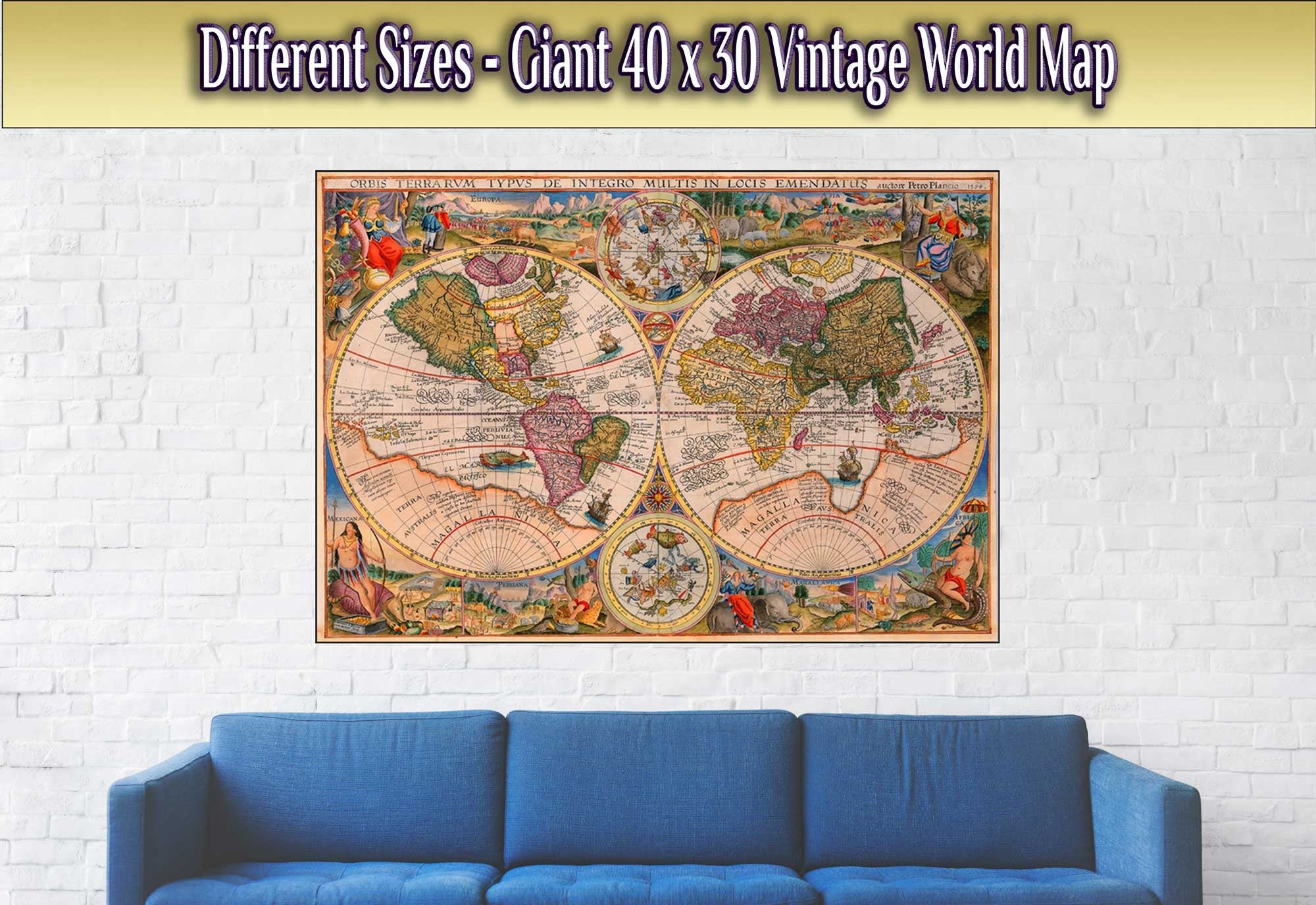 Vintage World Map Poster, Old World Map Print From 1594, Vintage Map Wall Art - Orbis Terrarum - WallArtPrints4U