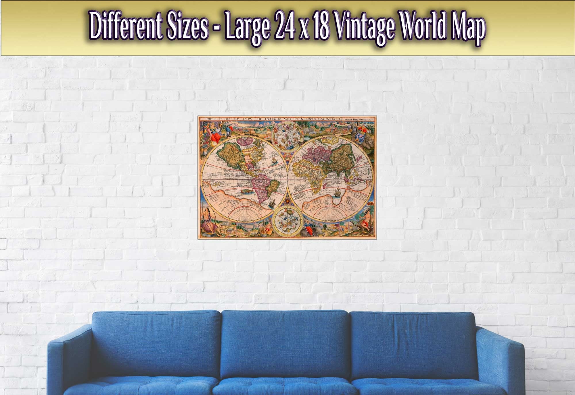 Vintage World Map Poster, Old World Map Print From 1594, Vintage Map Wall Art - Orbis Terrarum - WallArtPrints4U