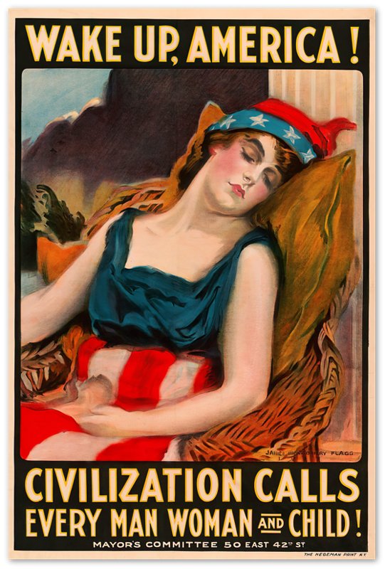 Wake Up America Poster Print, Vintage Ww1 Poster Designed By James Mon