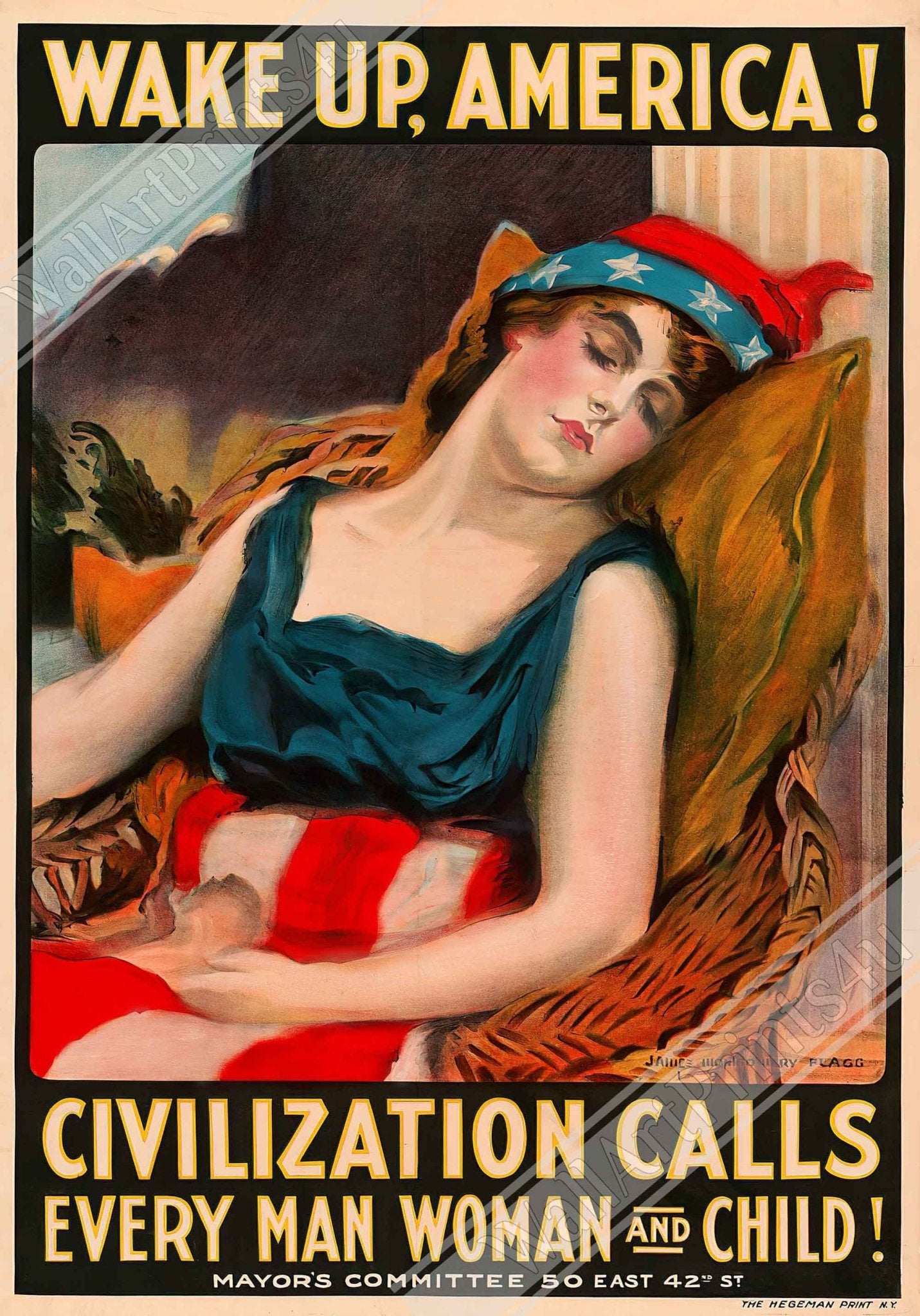 Wake Up America Poster Print, Vintage Ww1 Poster Designed By James Montgommery Flagg - WallArtPrints4U