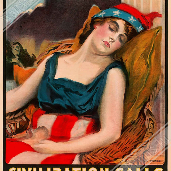 Wake Up America Poster Print, Vintage Ww1 Poster Designed By James Mon