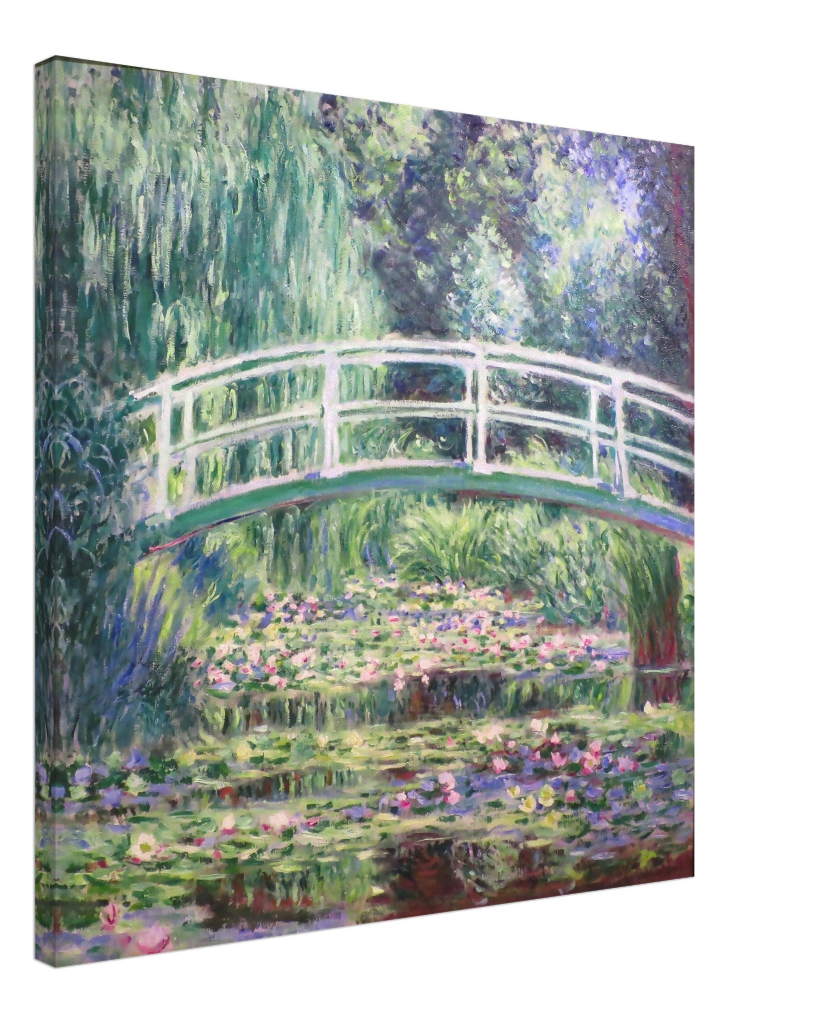 Water Lily Pond Canvas Print, Japanese Bridge Over A Pond Of Water Lil