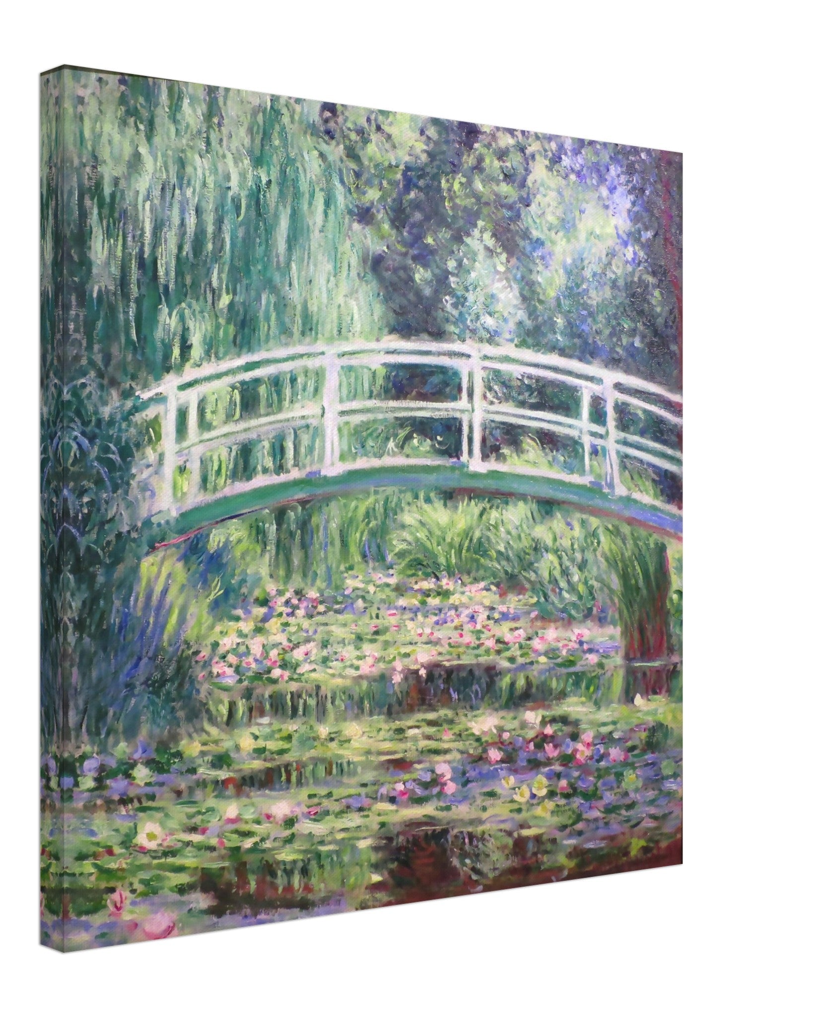 Water Lily Pond Canvas Print, Japanese Bridge Over A Pond Of Water Lil