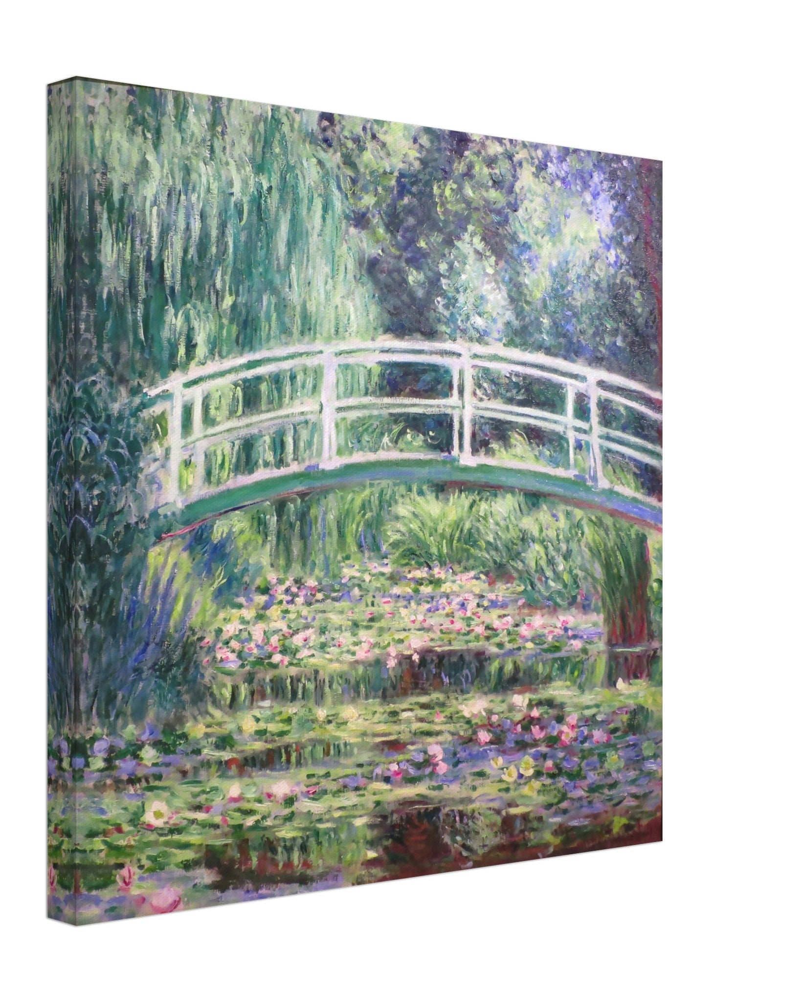 Water Lily Pond Canvas Print, Japanese Bridge Over A Pond Of Water Lil