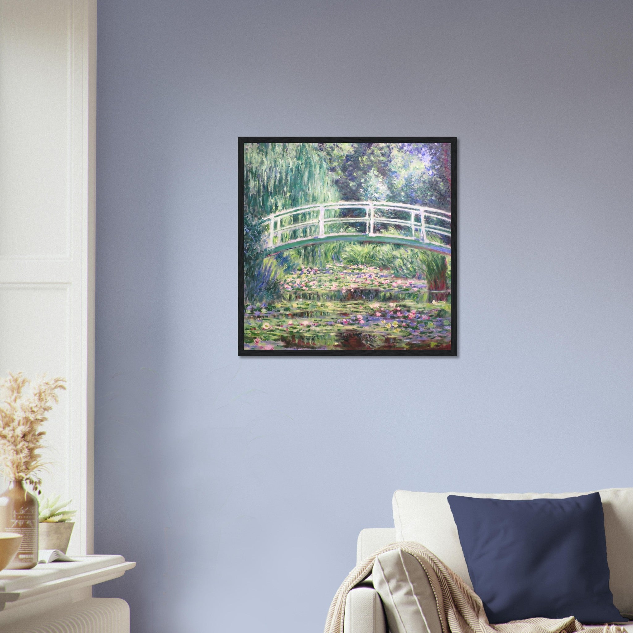 Water Lily Pond Framed Print, Japanese Bridge Over A Pond Of Water Lilies - Water Lily Pond Print - Claude Monet - WallArtPrints4U