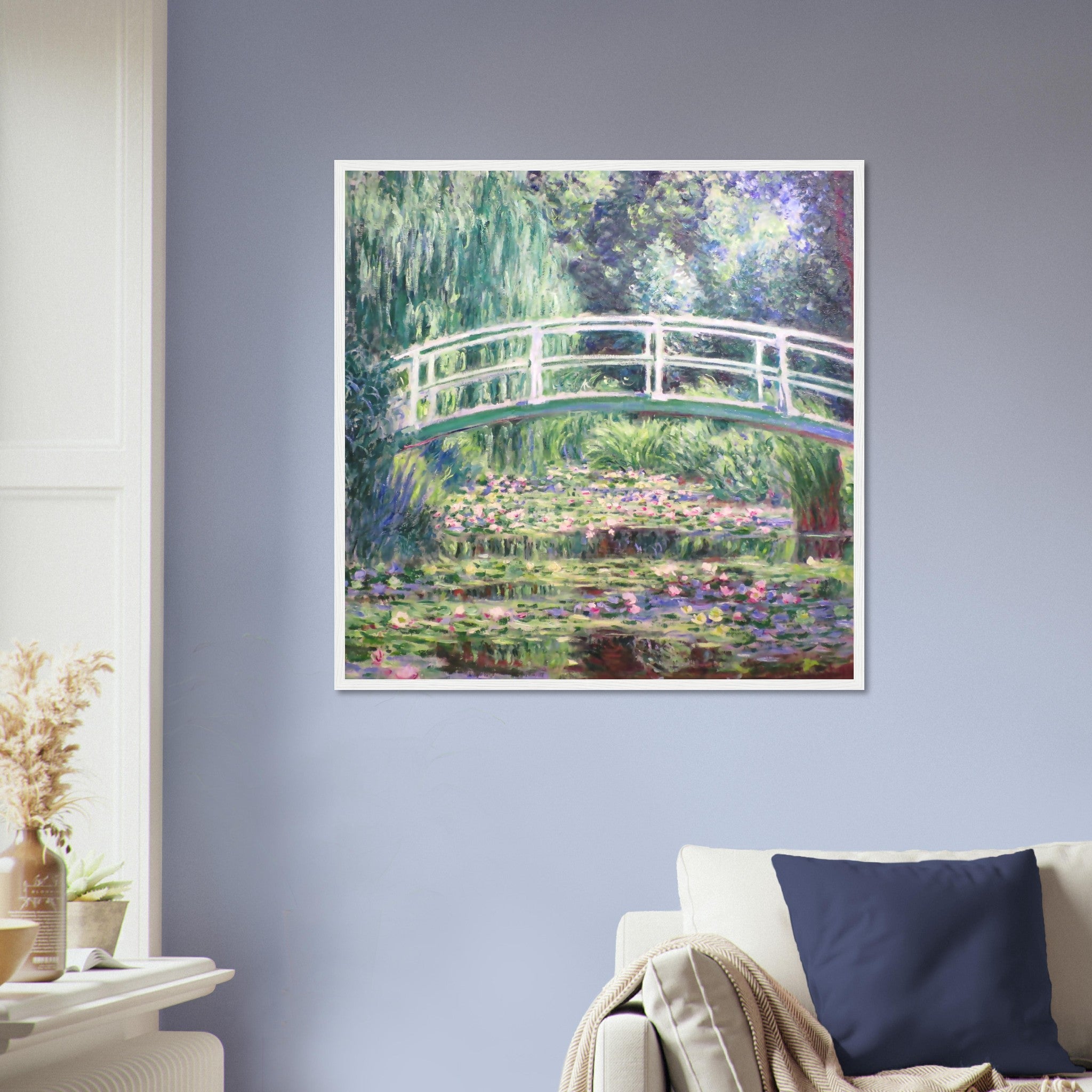 Water Lily Pond Framed Print, Japanese Bridge Over A Pond Of Water Lilies - Water Lily Pond Print - Claude Monet - WallArtPrints4U