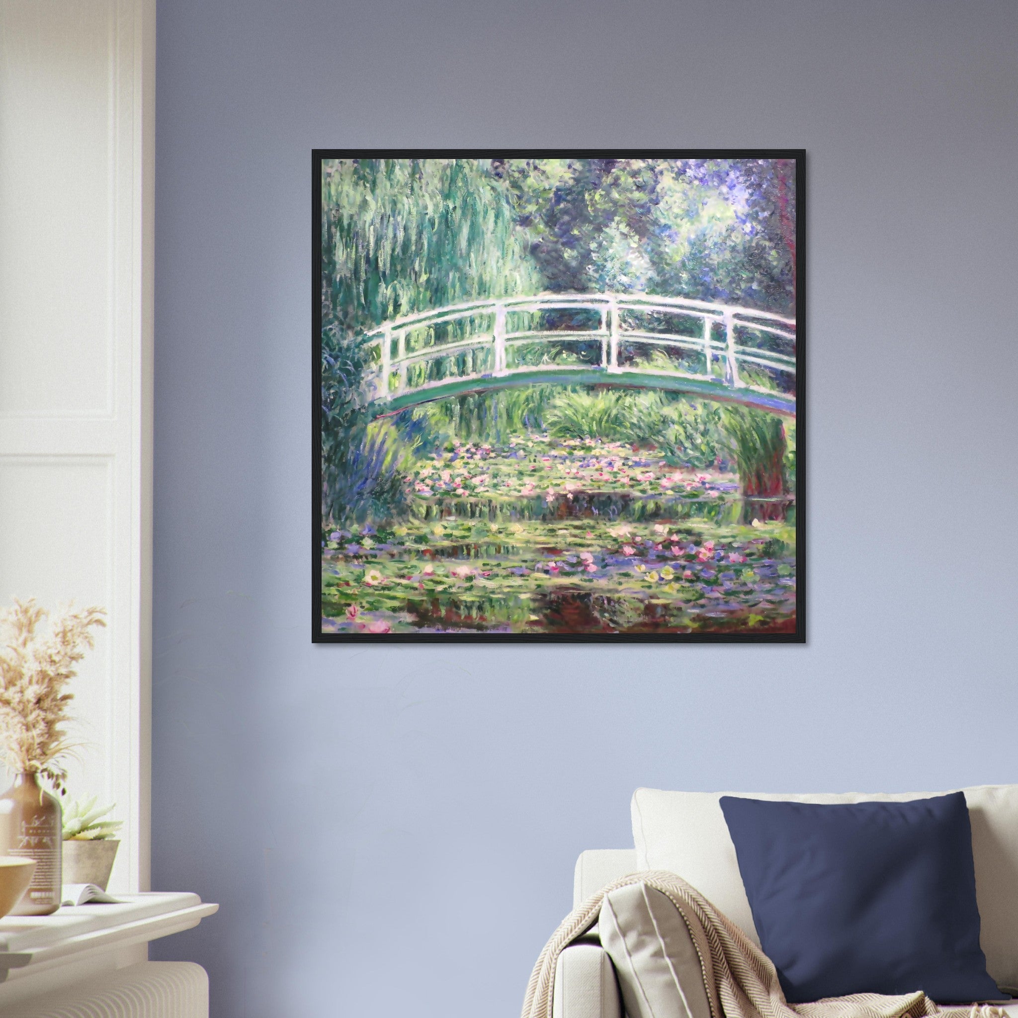 Water Lily Pond Framed Print, Japanese Bridge Over A Pond Of Water Lilies - Water Lily Pond Print - Claude Monet - WallArtPrints4U