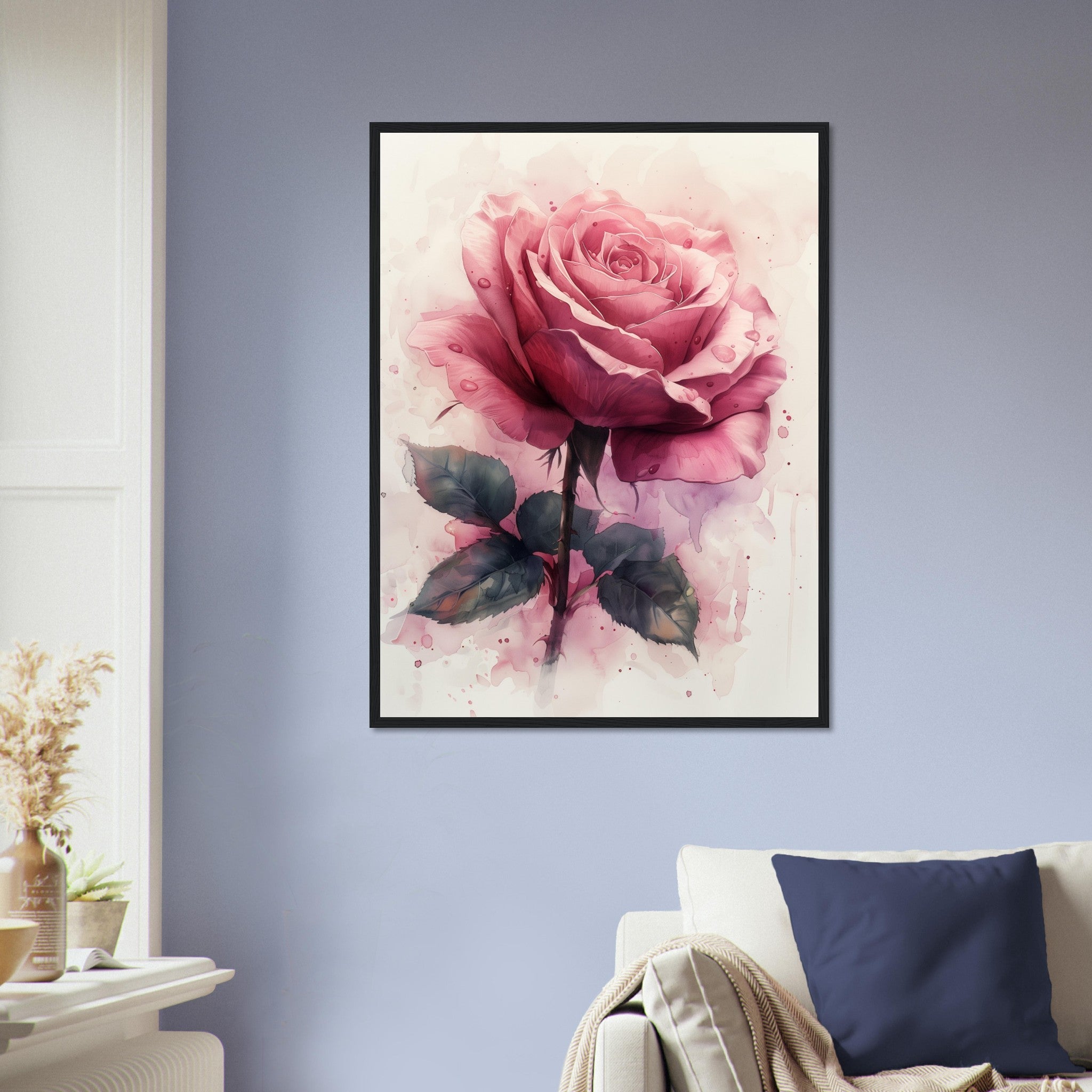 Watercolour Rose Framed Poster Print, Available In Different Coloured Frames - WallArtPrints4U