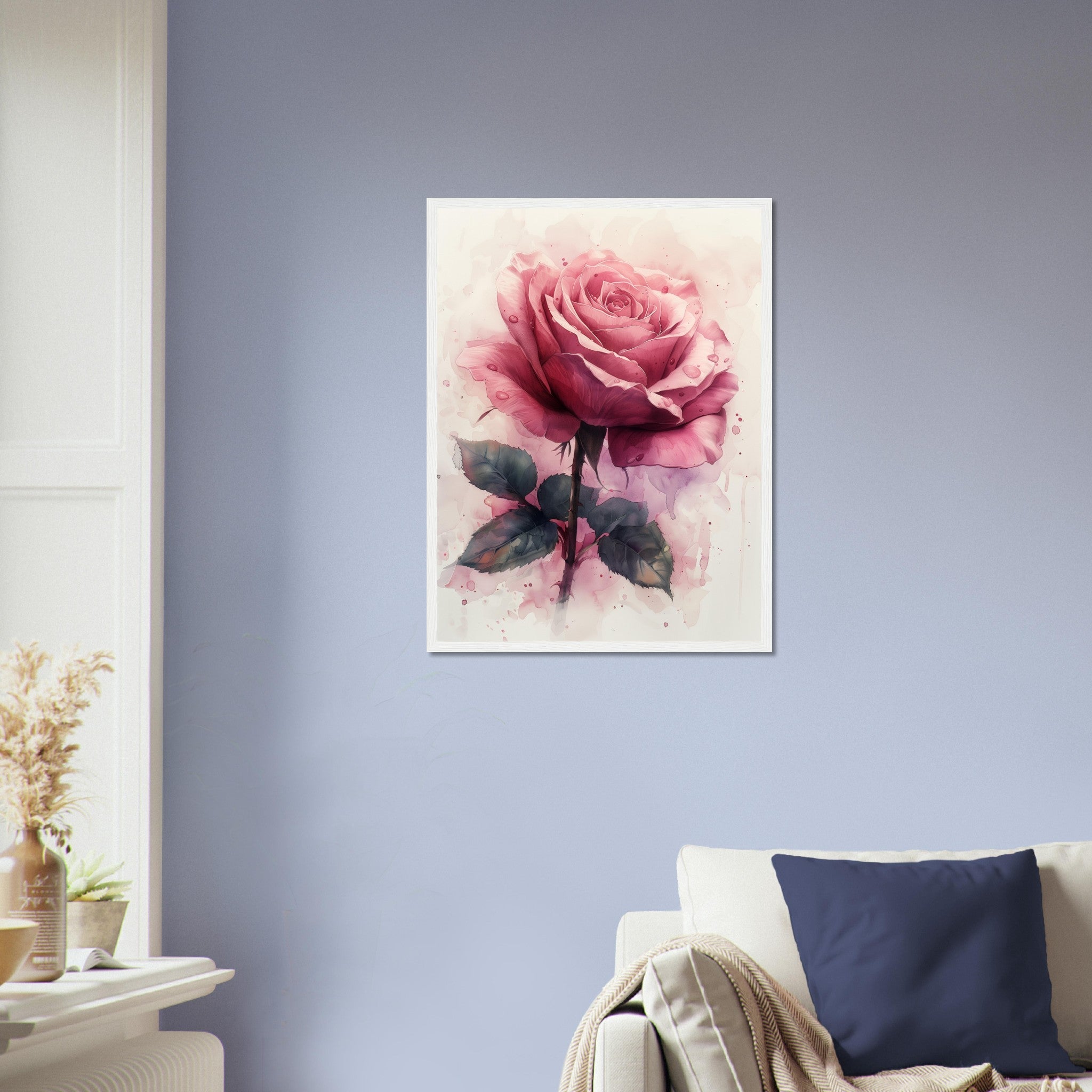 Watercolour Rose Framed Poster Print, Available In Different Coloured Frames - WallArtPrints4U