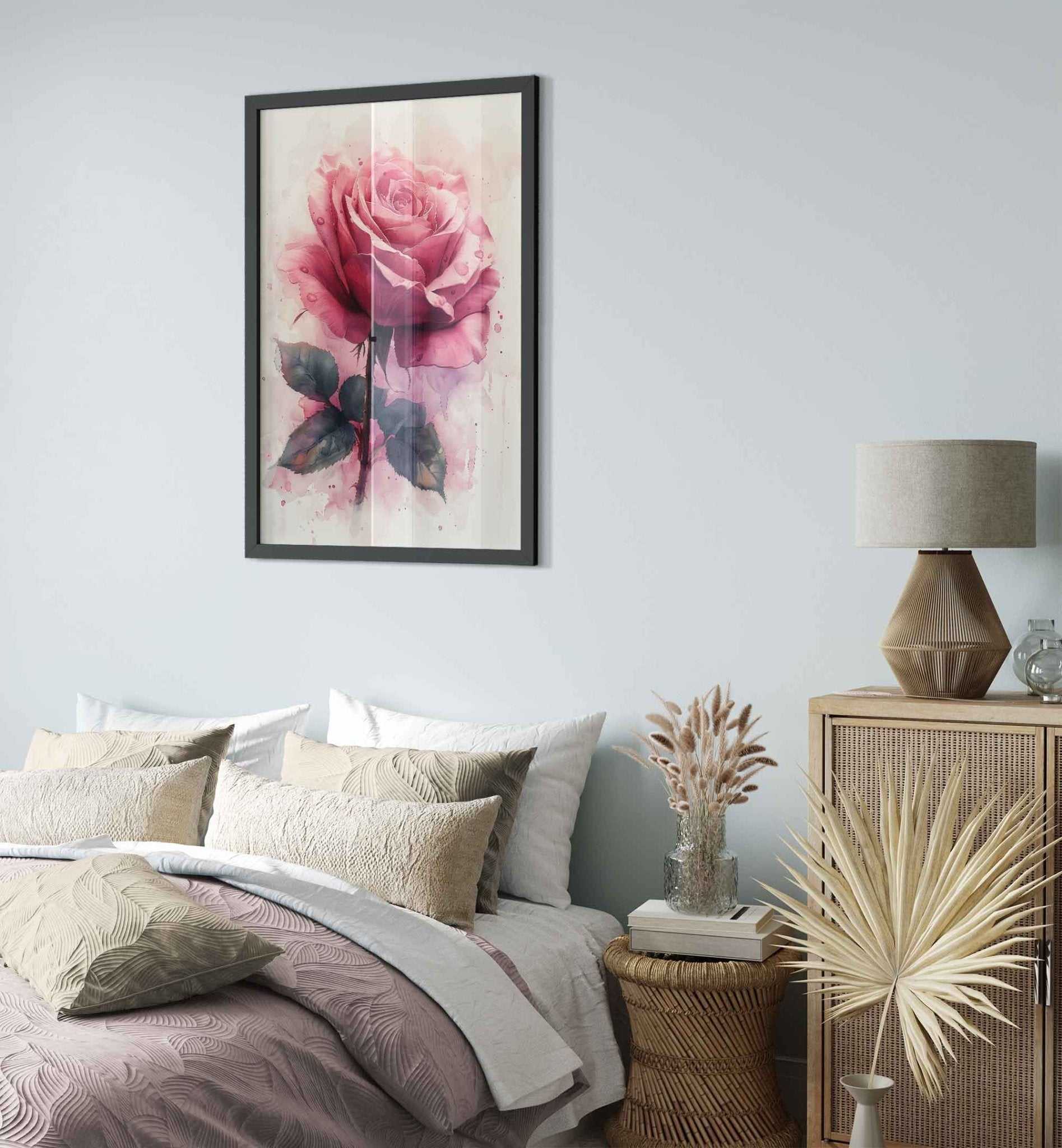 Watercolour Rose Framed Poster Print, Available In Different Coloured Frames - WallArtPrints4U