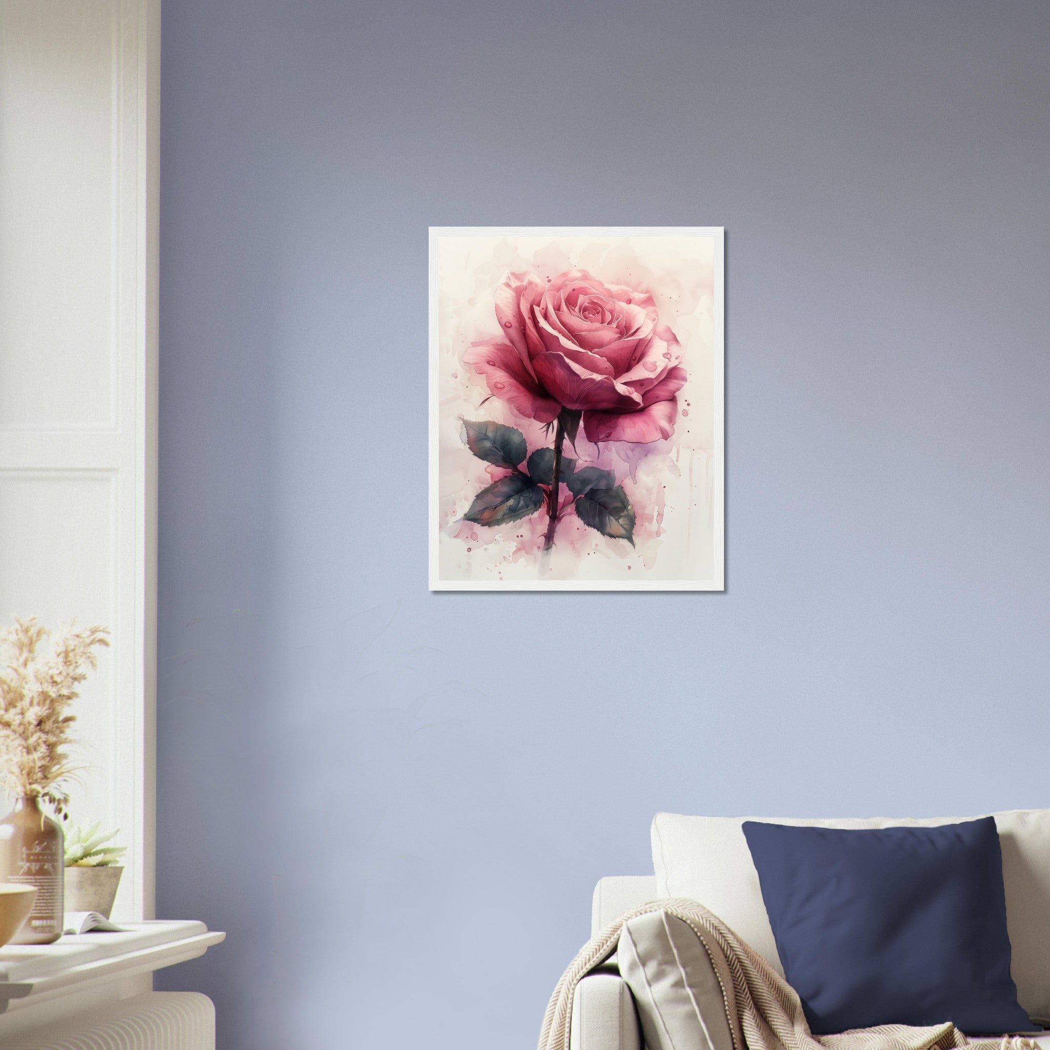 Watercolour Rose Framed Poster Print, Available In Different Coloured Frames - WallArtPrints4U