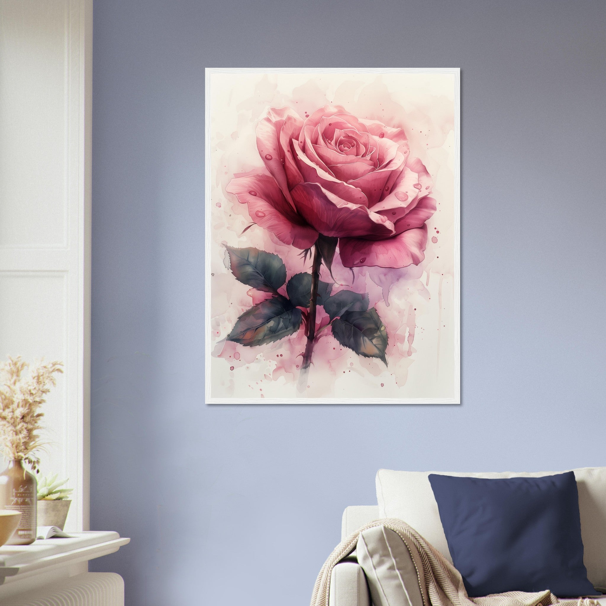 Watercolour Rose Framed Poster Print, Available In Different Coloured Frames - WallArtPrints4U