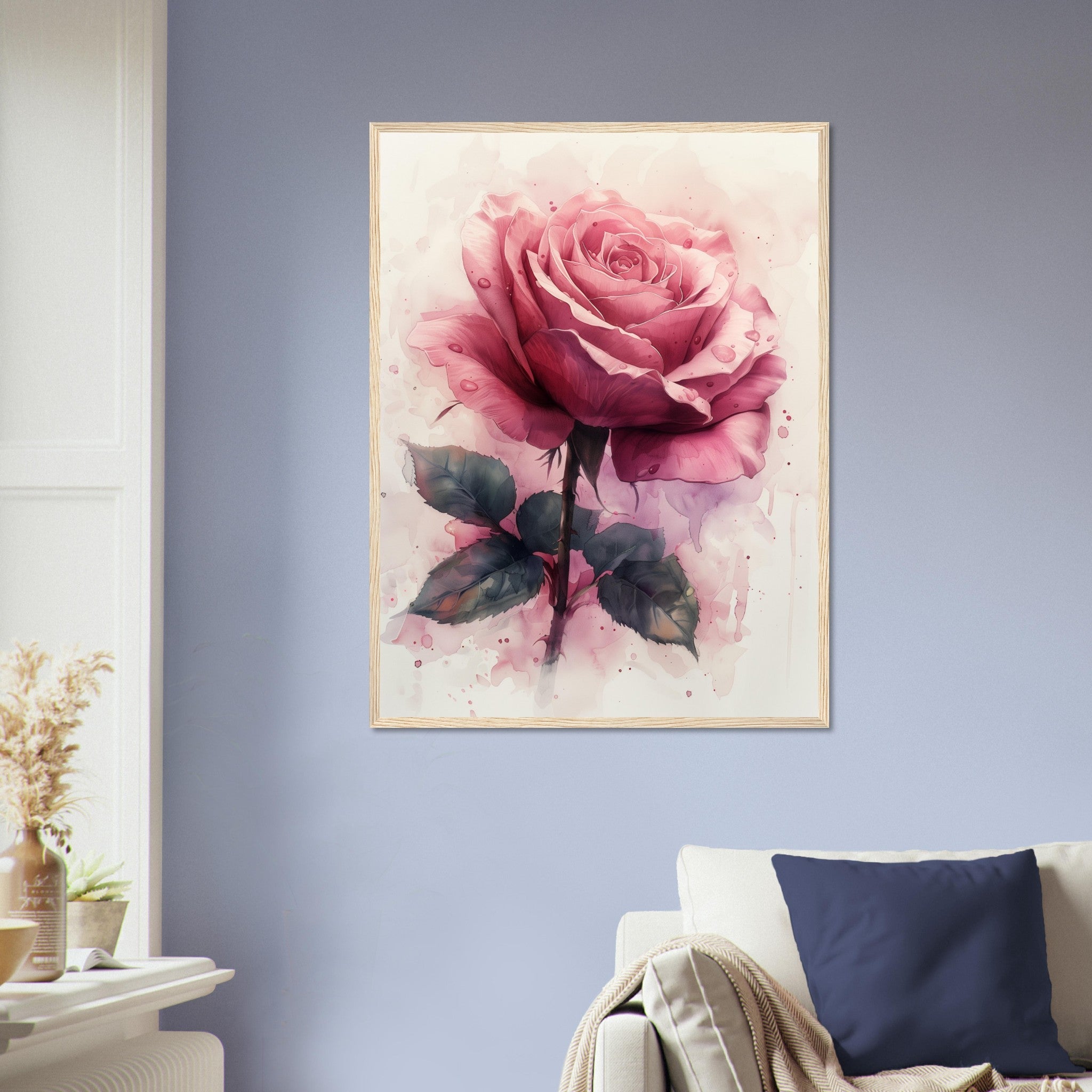 Watercolour Rose Framed Poster Print, Available In Different Coloured Frames - WallArtPrints4U