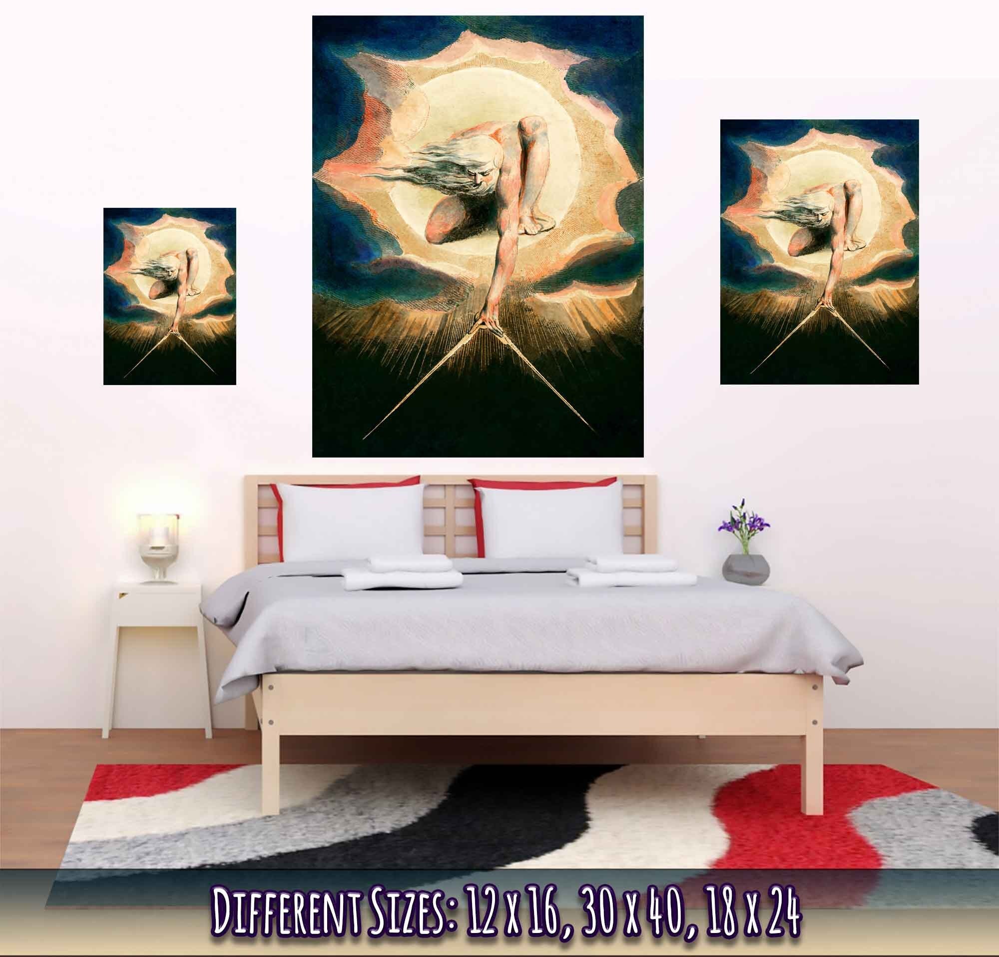 William Blake Poster, Ancient Of Days - William Blake Print - Urizen With Compass Imposes Rational Order - WallArtPrints4U