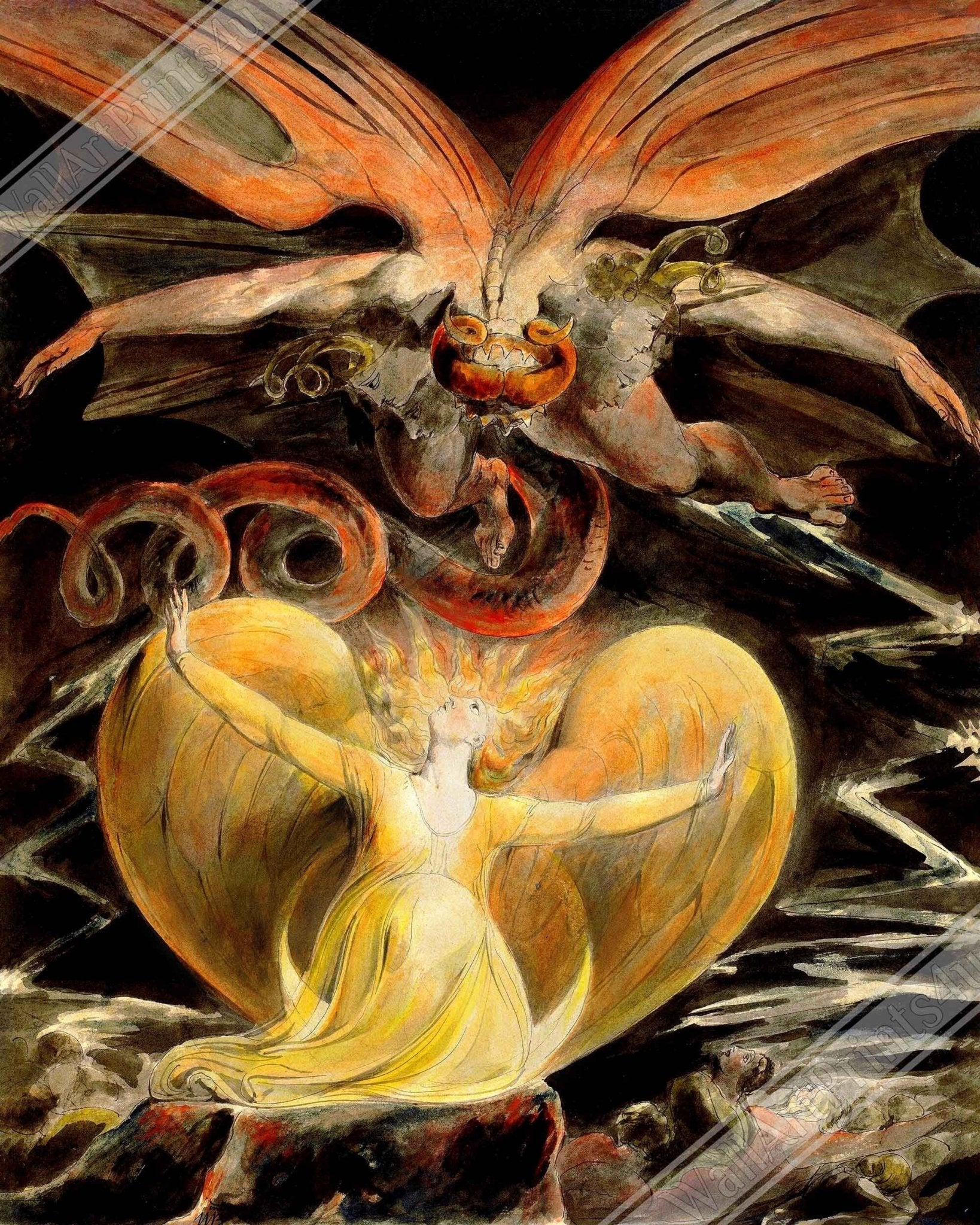 William Blake Poster, The Great Red Dragon And The Woman Clothed In The Sun 2nd Painting - WallArtPrints4U
