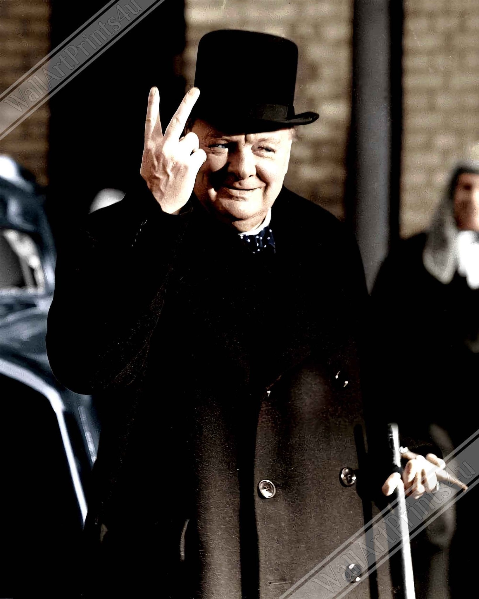 Winston Churchill V Sign Victory Framed, Ve Day V Sign, Vintage Color Photo - Winston Churchill Framed Print - WallArtPrints4U