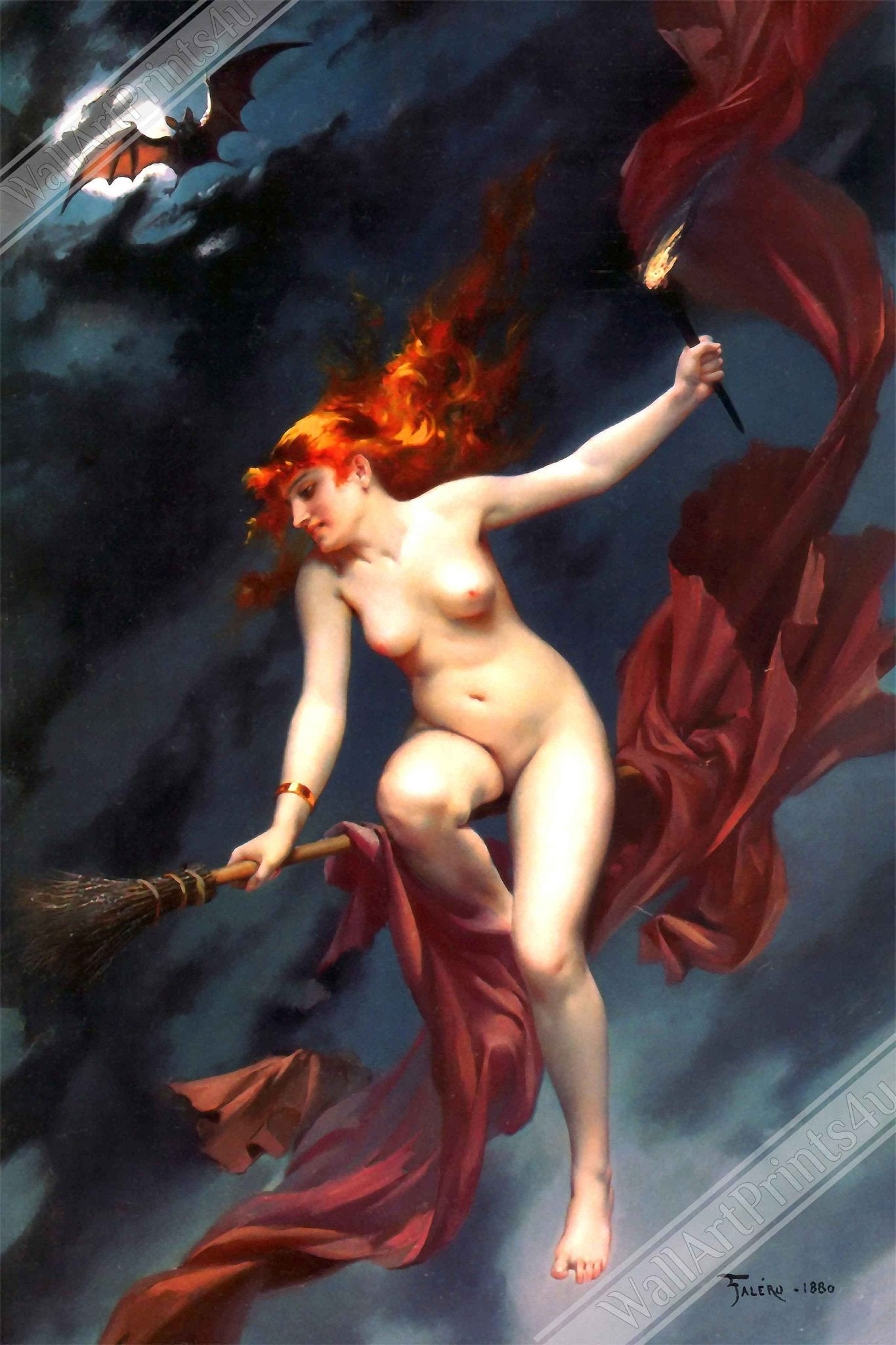 Witch Canvas - Naked Witch on A Broom Luis Ricardo Falero Canvas - Nude Witch On A Broomstick Canvas Print - WallArtPrints4U