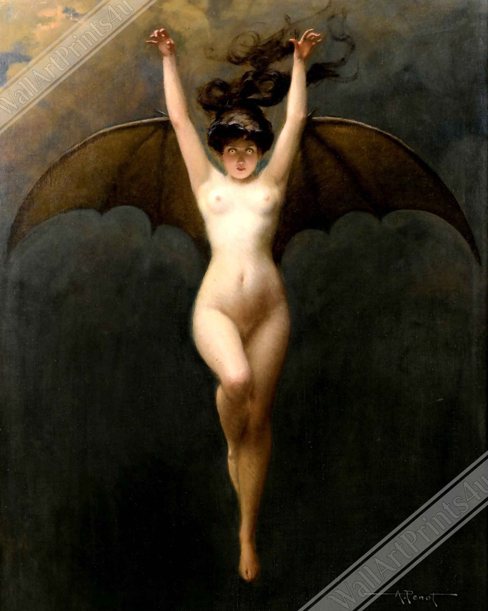 Witch Canvas - The Bat Woman Albert Joseph Penot Canvas - Nude Witch Bat Woman - WallArtPrints4U