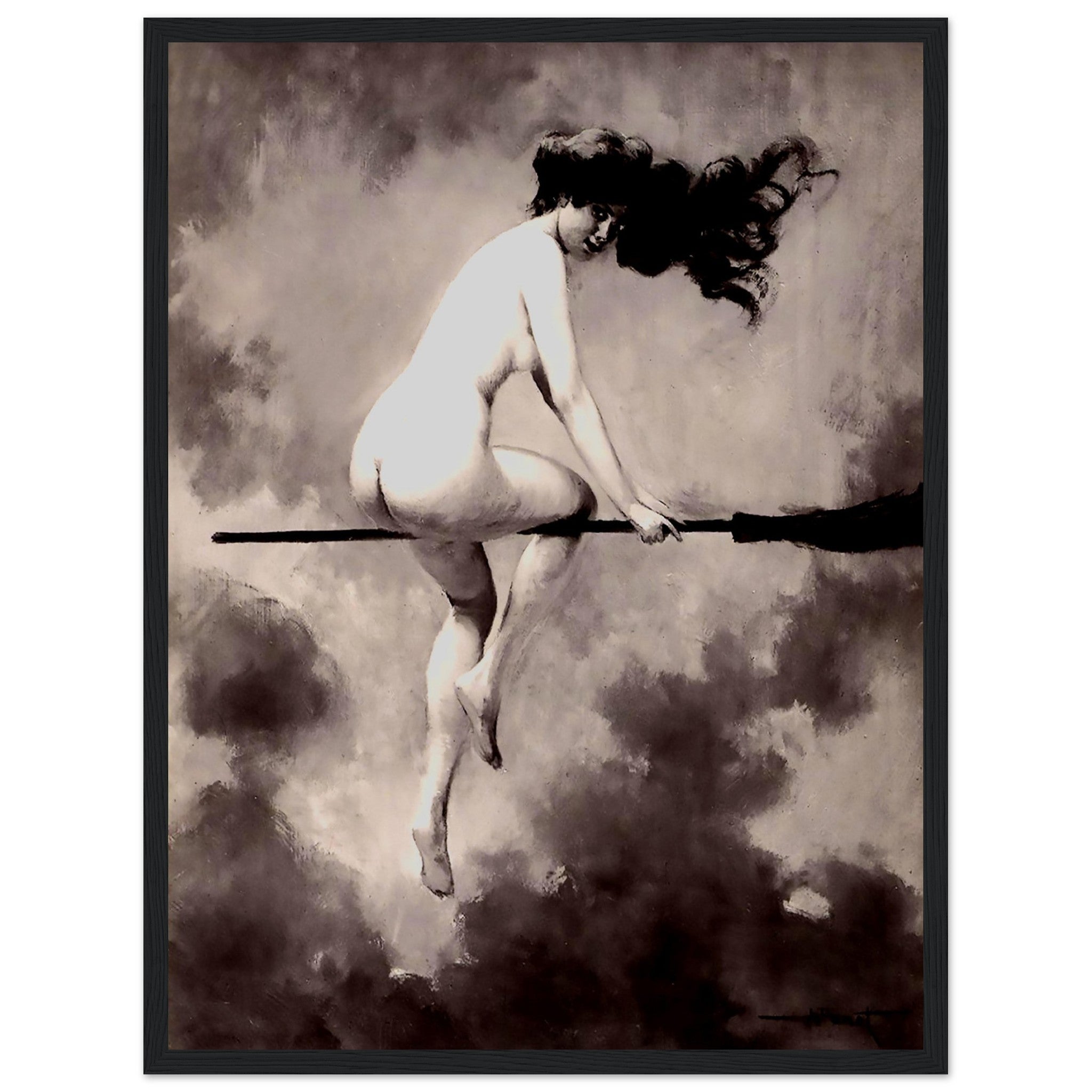 Witch Framed Print - Naked Witch Albert Joseph Penot Framed Print - Nude Witch On A Broomstick Framed - WallArtPrints4U