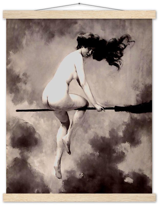 Witch Poster - Naked Witch Albert Joseph Penot Poster - Nude Witch On A Broomstick Print - WallArtPrints4U