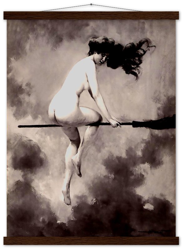 Witch Poster - Naked Witch Albert Joseph Penot Poster - Nude Witch On A Broomstick Print - WallArtPrints4U
