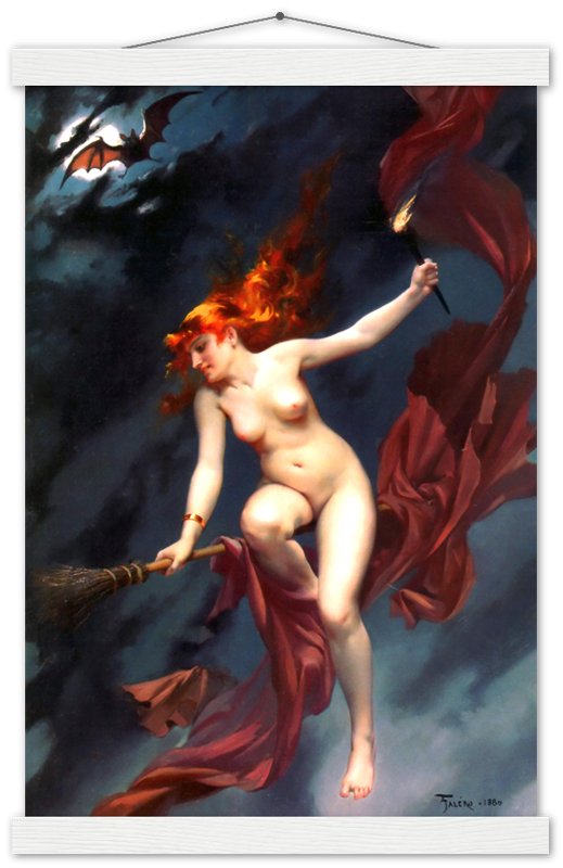 Witch Poster - Naked Witch on A Broom Luis Ricardo Falero Poster - Nude Witch On A Broomstick Print - WallArtPrints4U