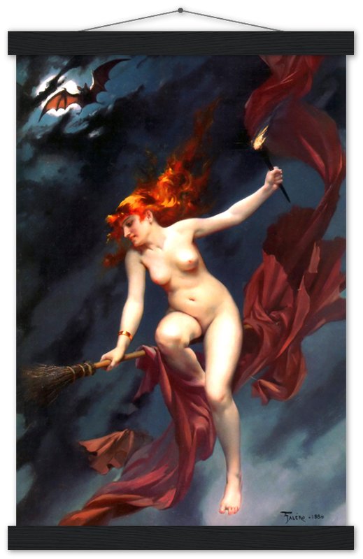 Witch Poster - Naked Witch on A Broom Luis Ricardo Falero Poster - Nude Witch On A Broomstick Print - WallArtPrints4U