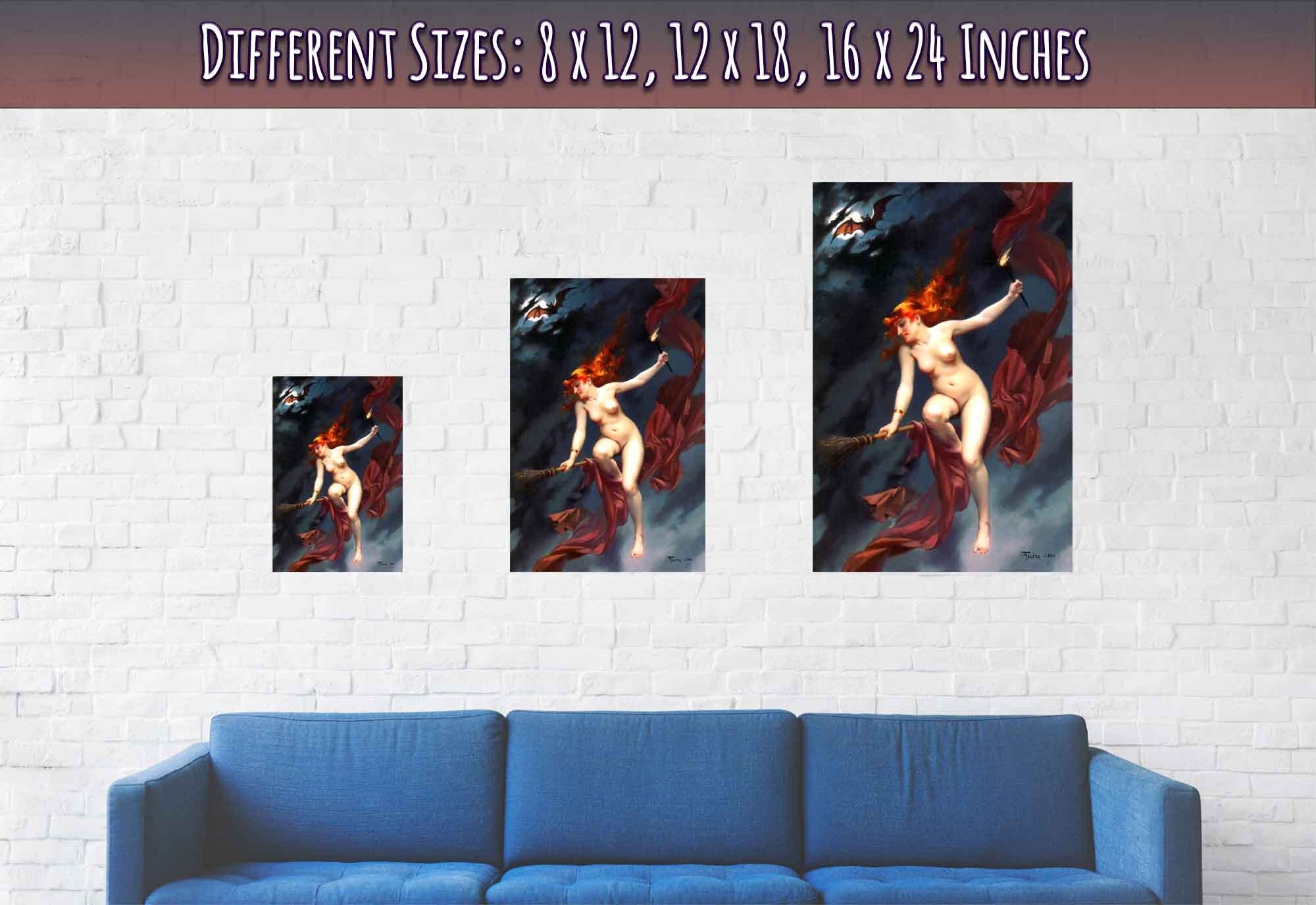 Witch Poster - Naked Witch on A Broom Luis Ricardo Falero Poster - Nude Witch On A Broomstick Print - WallArtPrints4U