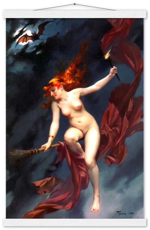 Witch Poster - Naked Witch on A Broom Luis Ricardo Falero Poster - Nude Witch On A Broomstick Print - WallArtPrints4U