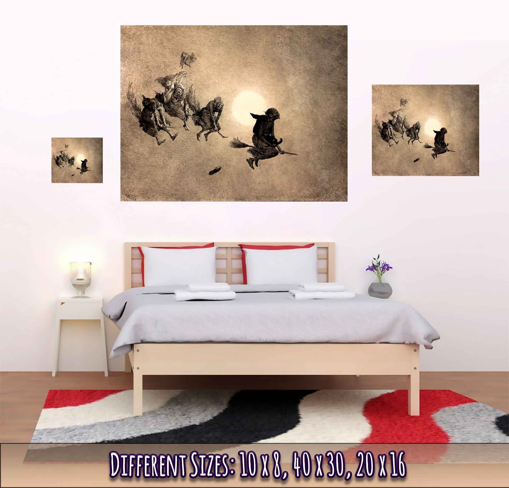 Witches Poster - Witches On Broomsticks Poster - Witches With Cat - William Holbrook Beard 18th Century - WallArtPrints4U