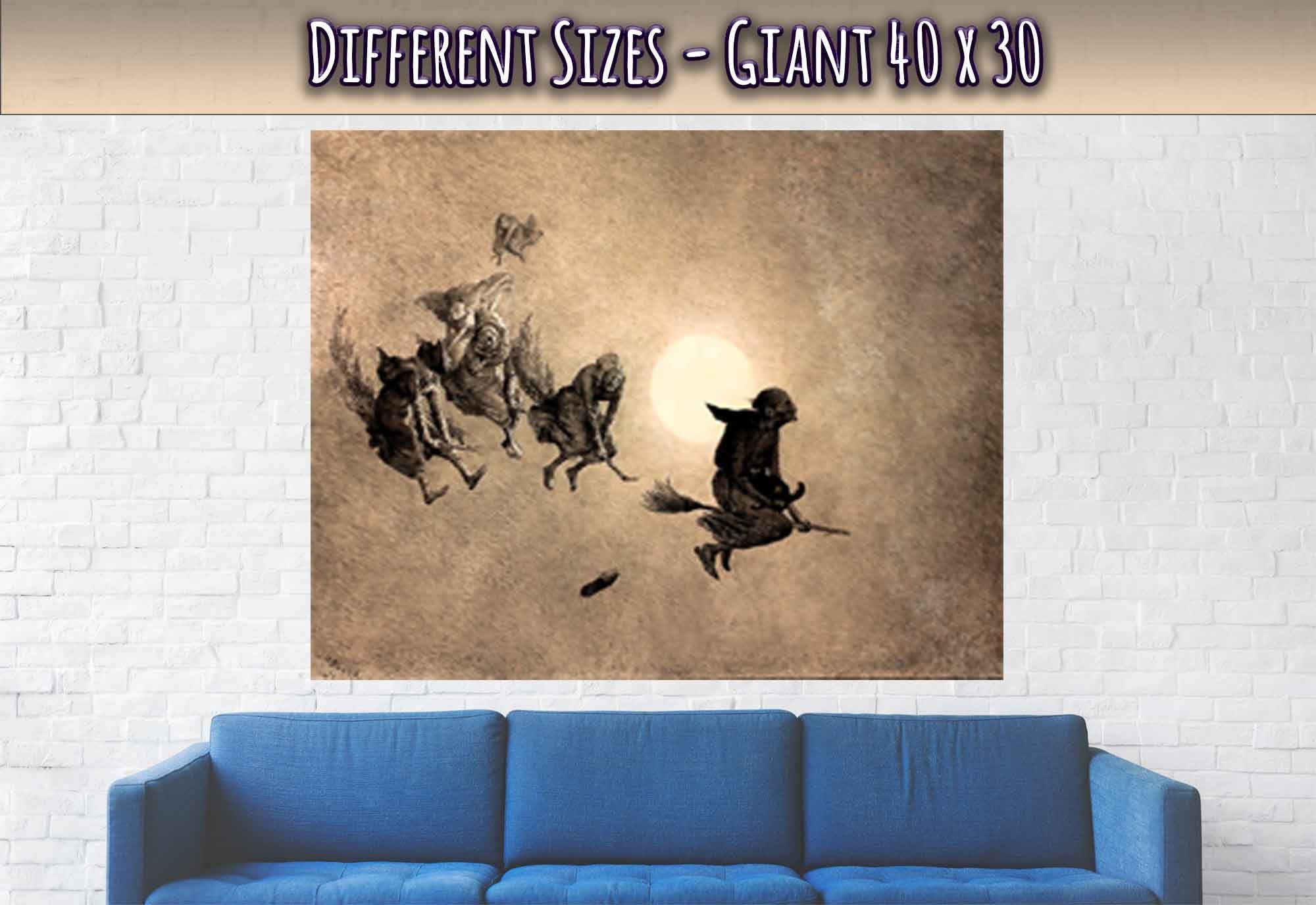 Witches Poster - Witches On Broomsticks Poster - Witches With Cat - William Holbrook Beard 18th Century - WallArtPrints4U
